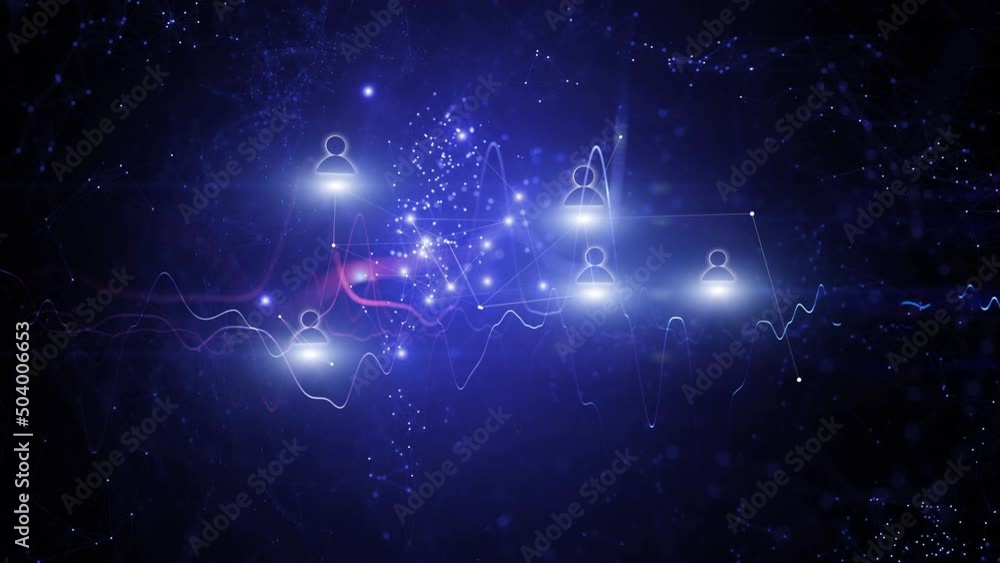 Poster digital dark shiny people icons with lines network animation.