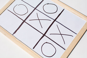 tic tac toe game on blackboard , naughts and crosses