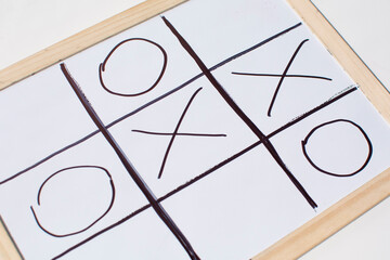 tic tac toe game on blackboard , naughts and crosses
