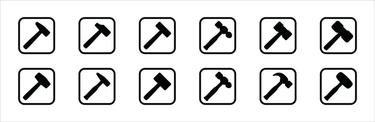 Hammer icon set. Hammers vector icons set. Simple flat design. Symbol or sign for web button, smith, blacksmith, metalwork, repair, carpenter, carpentry, and builder.