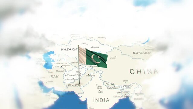 Pakistan Map And Flag With Clouds