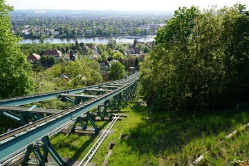 Die Stahl-Konstruktion der Schwebebahn in Dresden Loschwitz