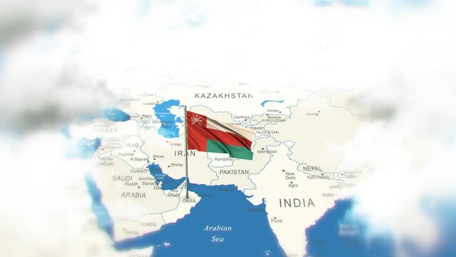 Oman Map And Flag With Clouds