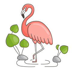 Poster with flamingo. Isolated cartoon vector illustration.