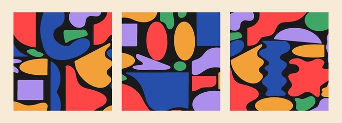 A set of vector templates with abstract design graphics made using simple shapes. Useful for creating invitations, banners, posters, flyers, prints, labels, etc.