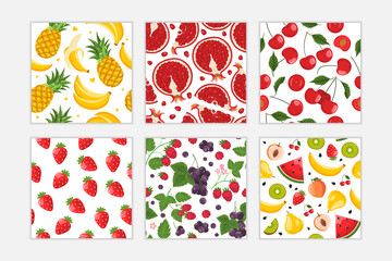 Set of modern fruits seamless patterns. Perfect for fabric, textile, print or wrapping. Vector illustration.