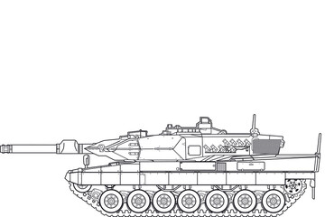 Modern German Leopard 2A5 main battle tank of Germany. Detailed vector image, side view © faawray