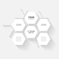 Modern hexagon shape text box design with your content.