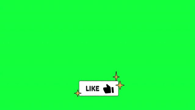 Like Button Animation, Lower Thirds on Green Screen. Thumbs Up Social Icon Black and White Shape With Sparkles. 4k 10 Seconds Video.
