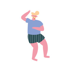 blond man wearing sleepwear