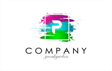 P Abstract Brush Letter Logo Design in Vibrant Modern Colors Vector illustration.