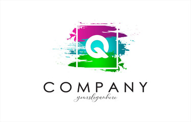 Q Abstract Brush Letter Logo Design in Vibrant Modern Colors Vector illustration.
