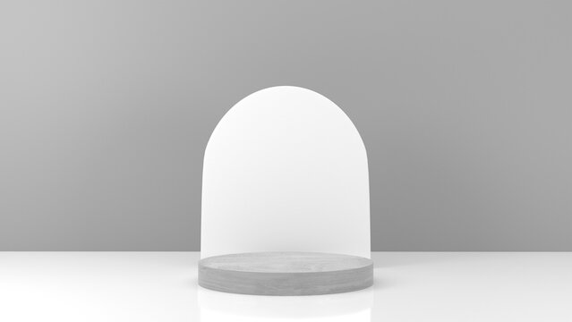 White Marble Cylinder, cylindrical podium on a gray background. showcase stage concept for new products, sales promotion, banner, presentation, cosmetics. with copy space - 3D rendering