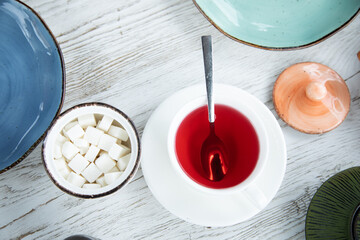 Cup of tea on wooden table