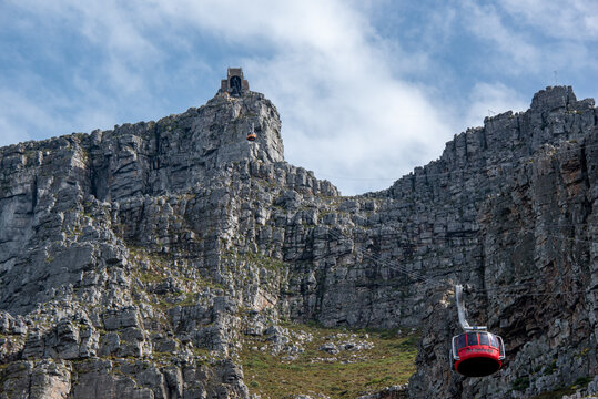 Table Mountain Aerial Cableway Going Up In Cape Town, South Africa