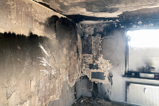 House after the fire, burnt room from the inside