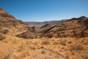 Fototapeta na wymiar Arid Naukluft Mountain Zebra Park landscape in Namibia.