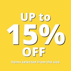 15% off UP tô online discount special offer background yellow