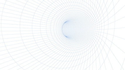 3d digital wireframe tunnel. A black Hole. Vector Illustration. Wireframe tunnel.