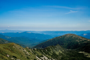 View of the blue sky and mountain landscape. The scene is early in the morning. Mountain natural landscape