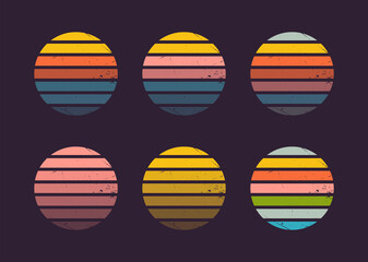 Retro vintage sunset graphic. Retro sun in 80s or 90s style. Geometric style. Set of flat design elements. Vector illustration.