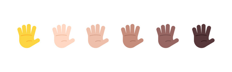 Fototapeta na wymiar All Skin Tones Hand with Fingers Splayed Gesture Emoticon Set. Hand with Fingers Splayed Emoji Set