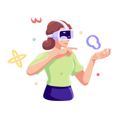 Young woman Virtual reality glasses Game simulator Vector illustration
