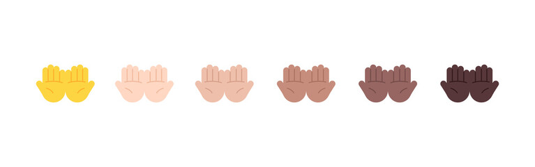All Skin Tones Palms Up Together Gesture Emoticon Set. Palms Up Together Emoji Set