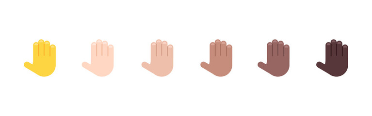 All Skin Tones Raised Back of Hand Gesture Emoticon Set. Raised Back of Hand Emoji Set