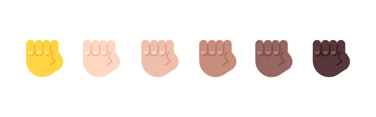 All Skin Tones Raised Fist Gesture Emoticon Set. Raised Fist Emoji Set