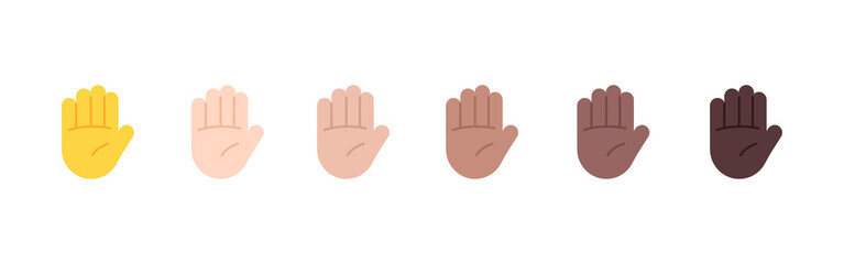 All Skin Tones Raised Hand Gesture Emoticon Set. Raised Hand Emoji Set