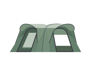 Green family tent vector flat illustration. Camping canvas with two doors. Isolated.