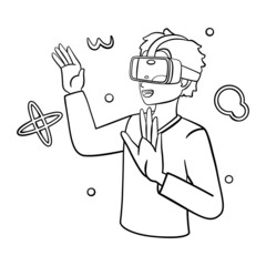 Fototapeta na wymiar Young man Virtual reality glasses Game simulator Vector illustration