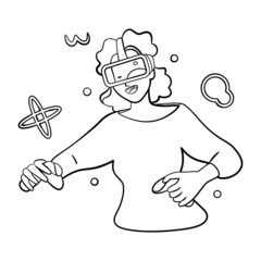 Young woman Virtual reality glasses Game simulator Vector illustration