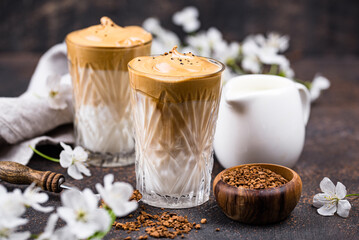 Dalgona whipped coffee with milk