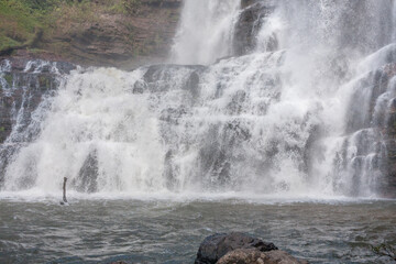 Bottom view of the waterfall known as Veu de Noiva along the trail in Indaia near Formosa, Goias, Brazil