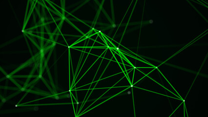 Network connection technology. Abstract green background with points and lines. Digital futuristic backdrop. Big data visualization. 3D rendering.