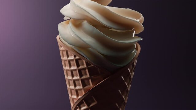 Animation of putting ice cream in a waffle cone