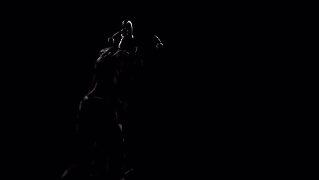 The Nightmare Jester dances. The clown dances a spooky dance. Atmosphere of fear and horror. Nightmare Jester Concept. Looping animation with alpha channel is perfect for fantasy backgrounds.