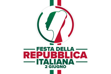 Happy Republic Day. Italy. June 2. Inscription in Italian: Italian Republic Day. Holiday concept. Template for background, banner, card, poster with text inscription. Vector EPS10 illustration.