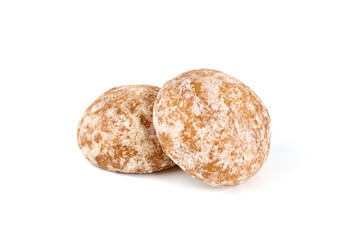 Baked gingerbread biscuits, isolated on white background.