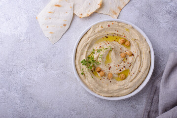 Hummus from chickpeas and pita bread.