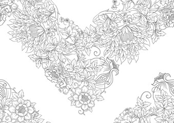 Fantasy flowers in retro, vintage, jacobean embroidery style. Seamless pattern, background. Vector illustration.