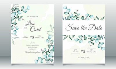 wedding card template with floral watercolor
