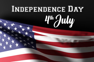 Fototapeta na wymiar Independence Day in the USA. July 4 and National Day for the United States of America. USA flag on a dark background with the inscription. 3d render, 3d illustration.