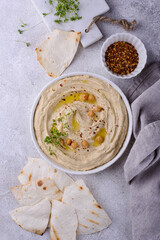 Hummus from chickpeas and pita bread.