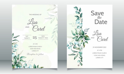 Fototapeta na wymiar wedding card template with floral watercolor