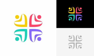 abstract people and human family love logo design vector