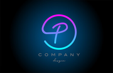 pink P alphabet letter logo icon design. Handwritten connected creative template for company and business