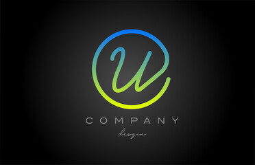 U green alphabet letter logo icon design. Handwritten connected creative template for company and business
